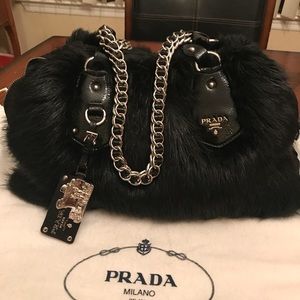 PRADA- Black Fur Bag - gently used - Spectacular